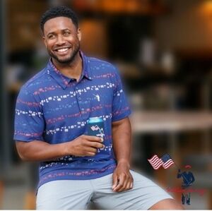 EUC WILLIAM MURRAY SUDS & STRIPES POLO SHIRT SHORT SLEEVE GOLF BEER NOVELTY SZ L